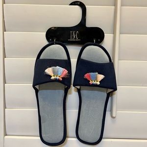 I•N•C•-Black Micro Fiber Slippers with Multi-Colored Tassels-Sz XL (11/12)~NWT